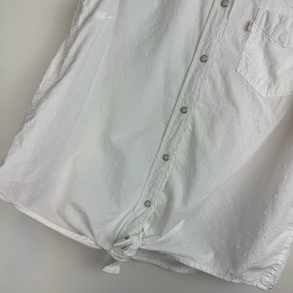 Levi’s Womens Pearl Snap Button Down Top Large Western White Swiss Dot Cotton - Picture 8 of 16